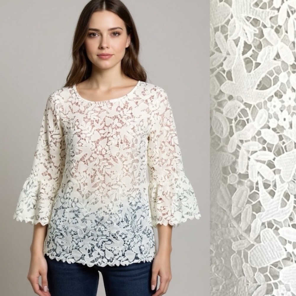 Boden White Lace Flowers Hearts Birds Top Size 6